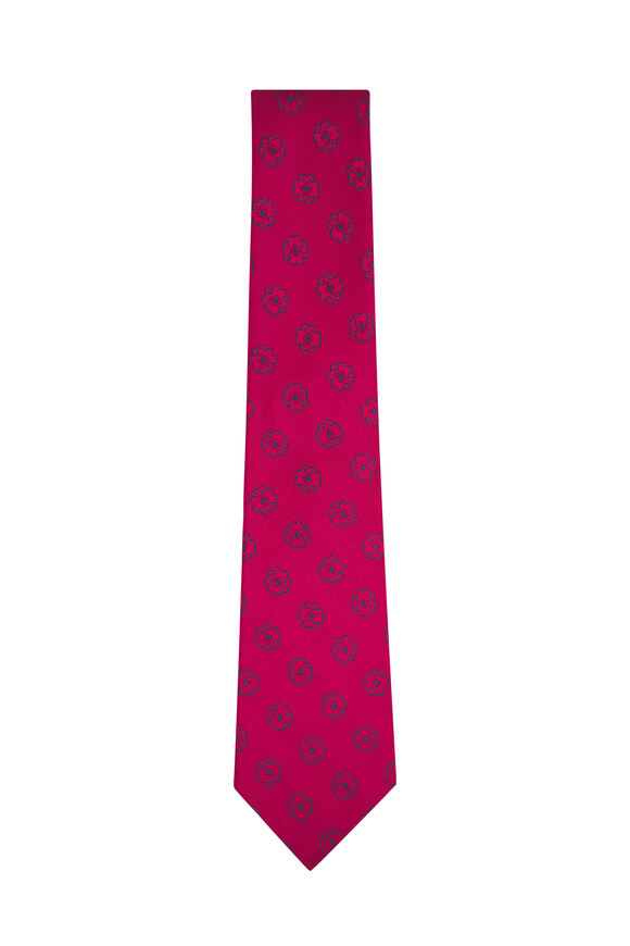Kiton Red Floral Print Silk Necktie