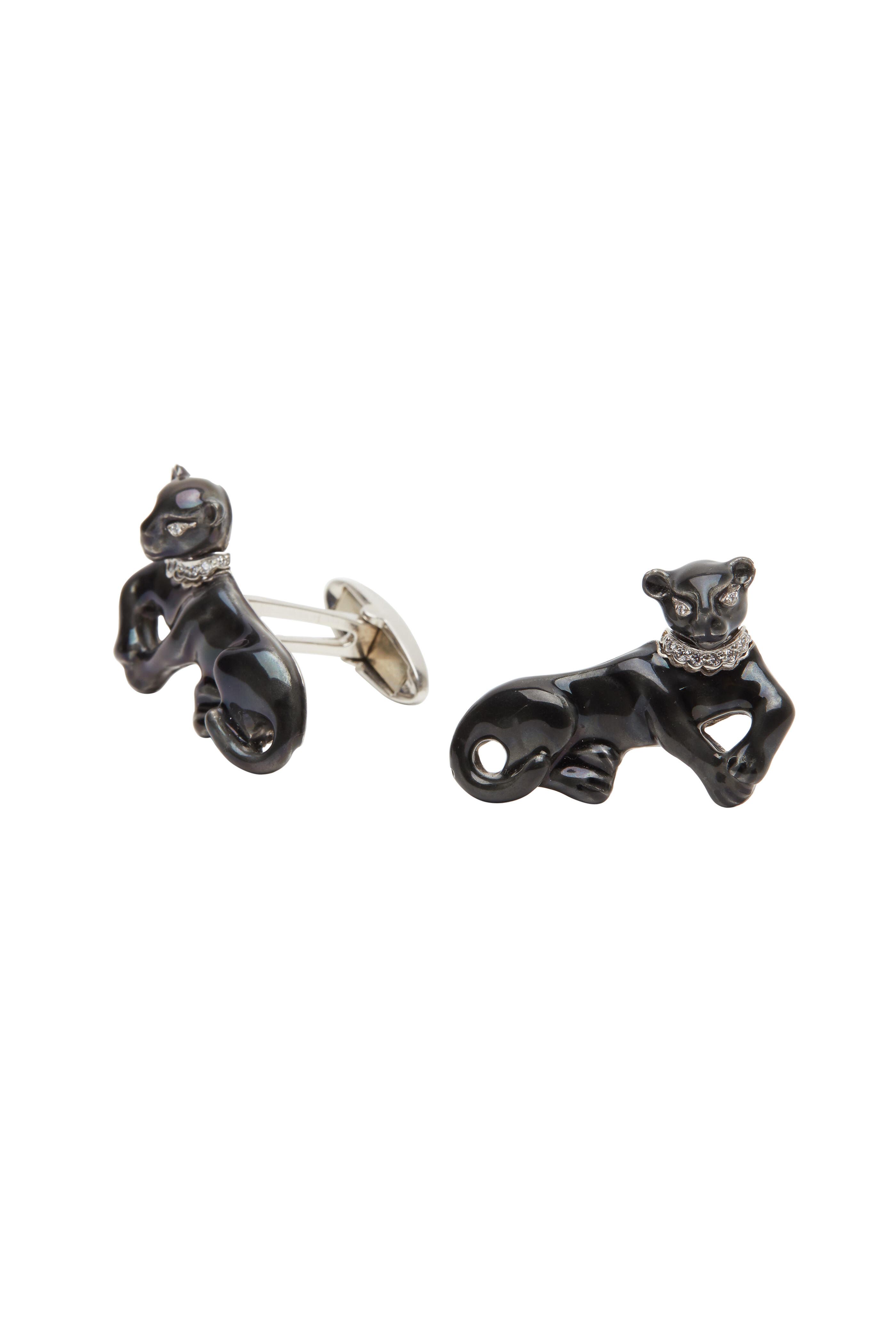 Oscar Heyman - Platinum Black Enamel Diamond Cat Cuff Links