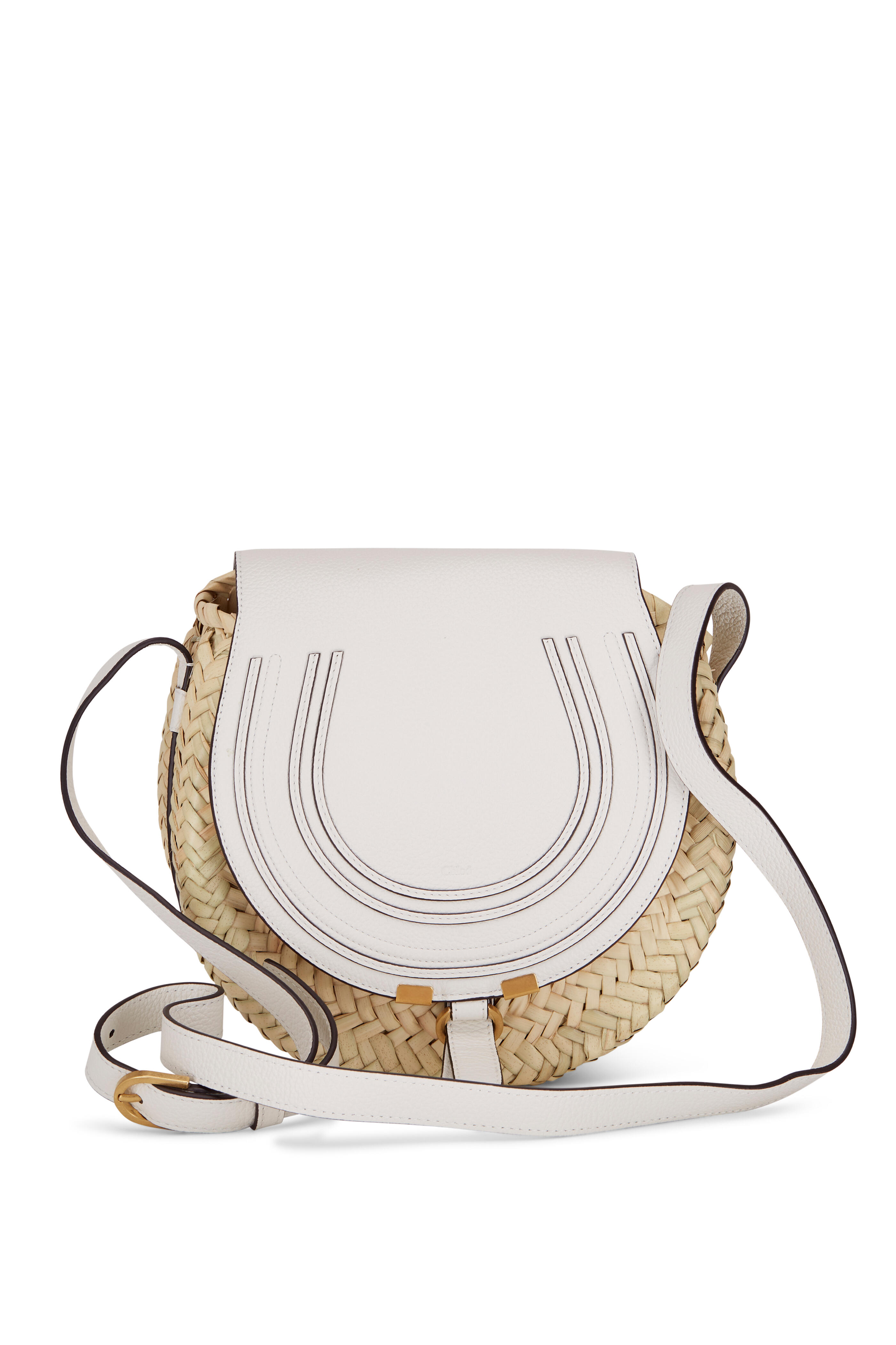 Chloã Women's Marcie White Leather & Raffia Crossbody Bag | by Mitchell Stores