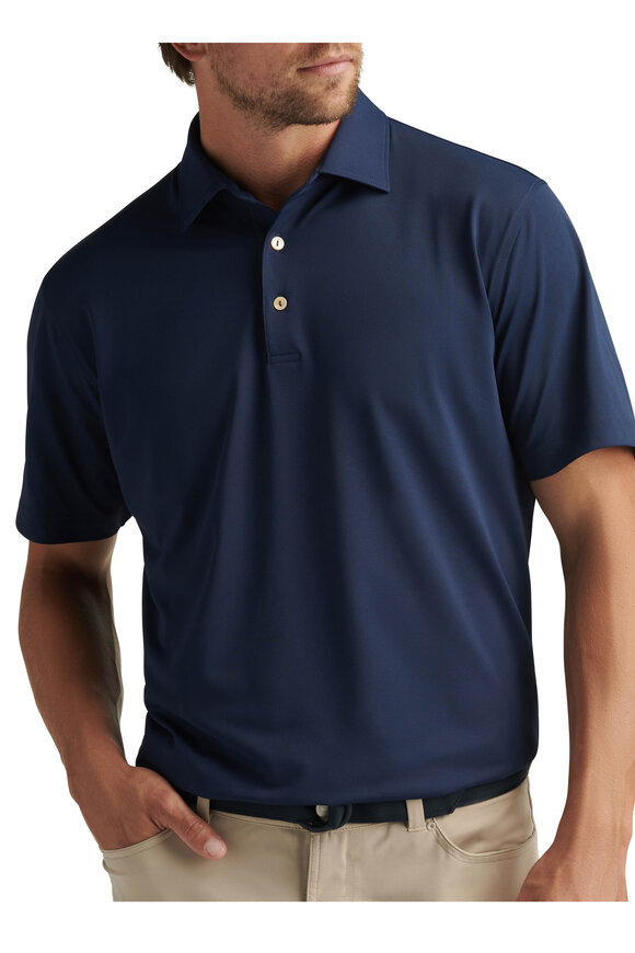 Peter Millar Crown Sport Navy Solid Performance Mesh Polo - view 2