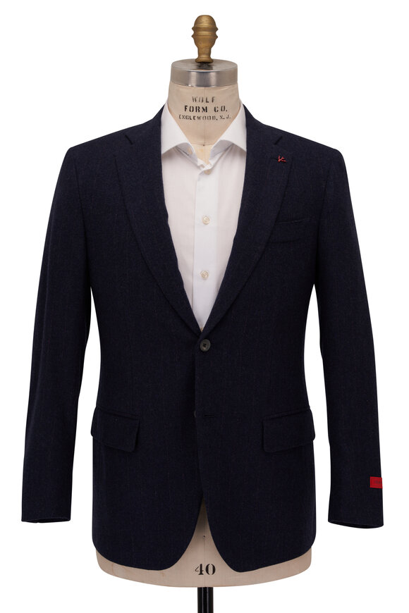Isaia - Sanita Navy Subtle Stripe Wool Blend Suit