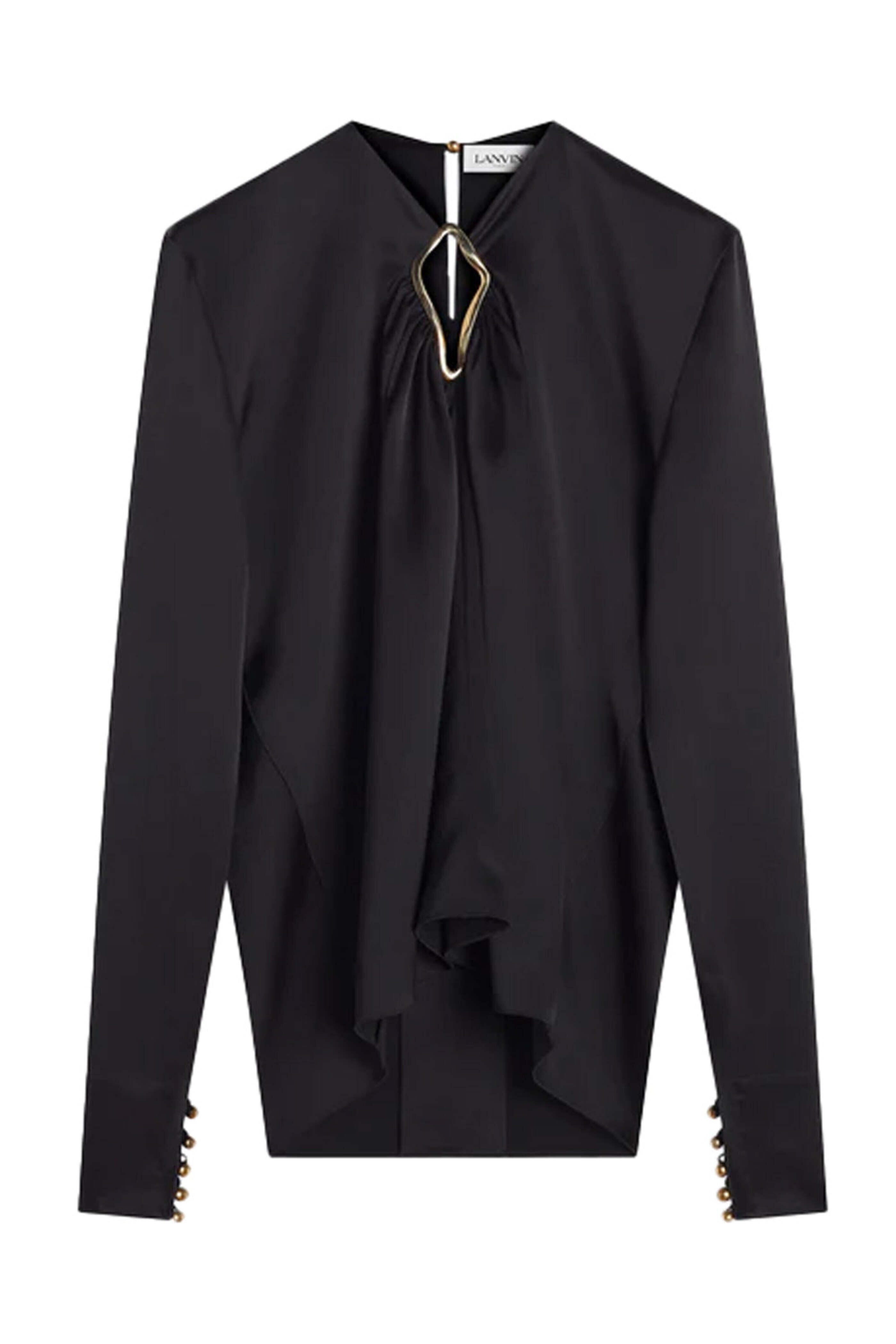 Lanvin - Black Long Sleeve Keyhole Draped Blouse