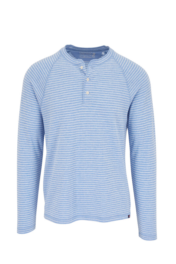 Faherty Brand - Cloud Blue & White Stripe Long Sleeve Henley 