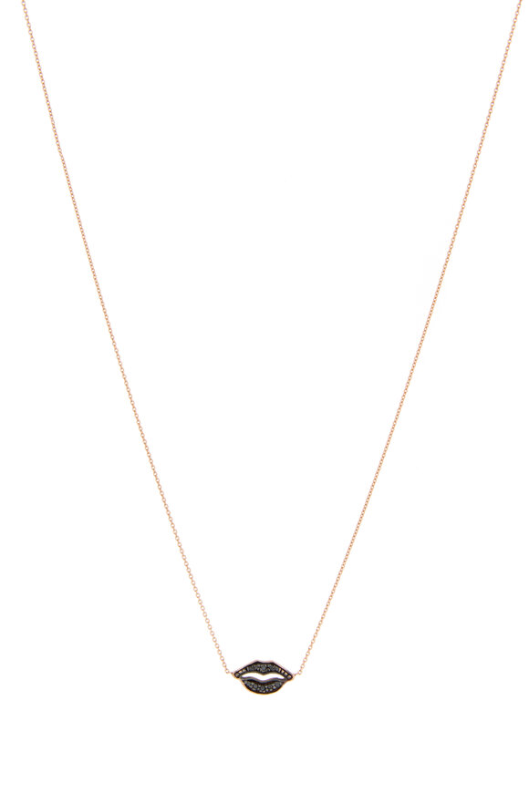 Tulah Jem - Rose Gold Black Diamond Lips Necklace