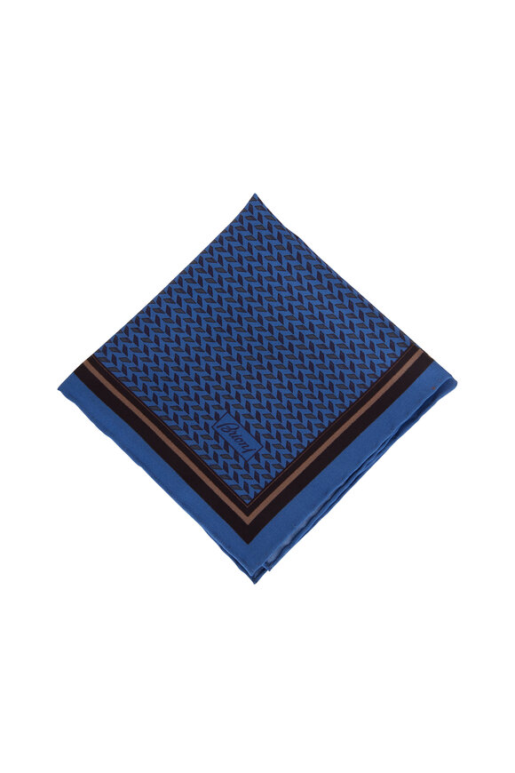 Brioni - Royal Blue Geometric Print Silk Pocket Square 