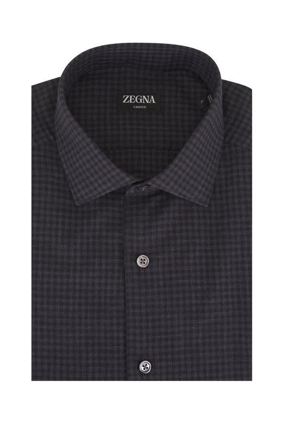 Zegna Cashco Charcoal Check Sport Shirt