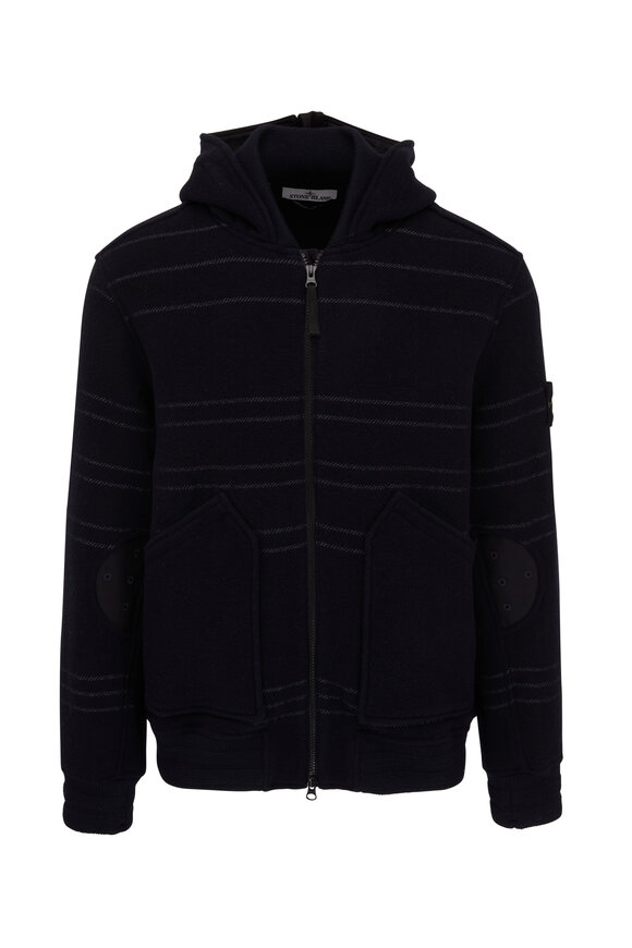 Stone Island - Navy Wool & Reflective Stripes Jacket