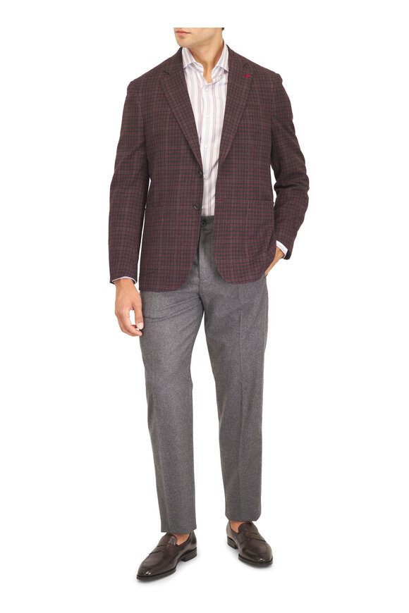 Isaia Capri Red & Black Wool Check Sportcoat - view 2