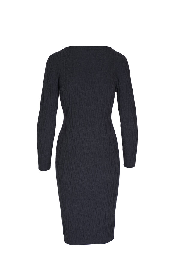 D.Exterior - Asphalt Tonal Chevron Wool Midi Dress 