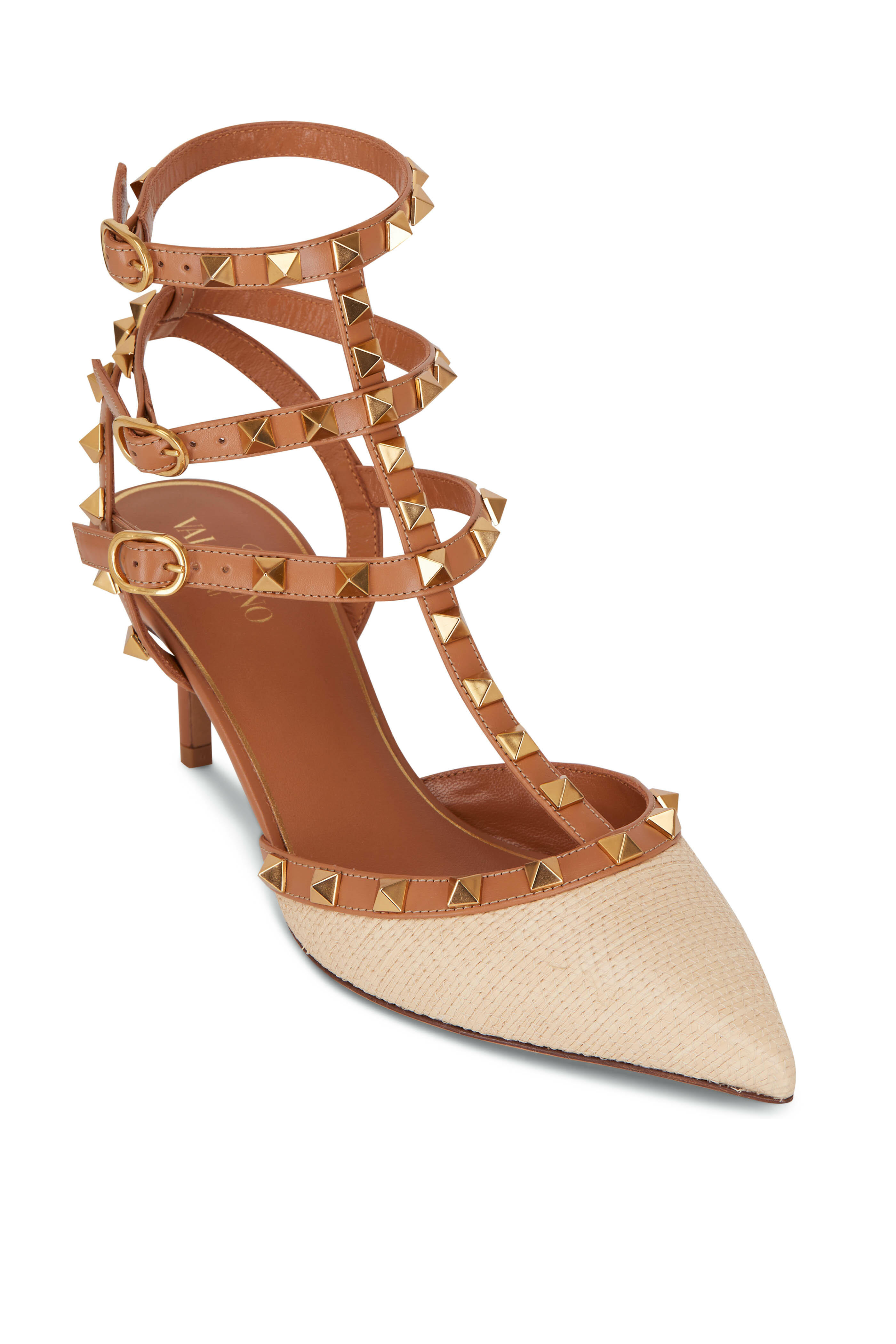 Valentino Garavani - Rockstud Natural & Pecan Raffia Pump, 65mm