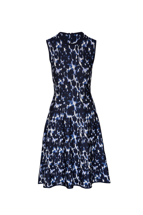Lela Rose Penelope Navy Blue Multi Jacquard Dress 