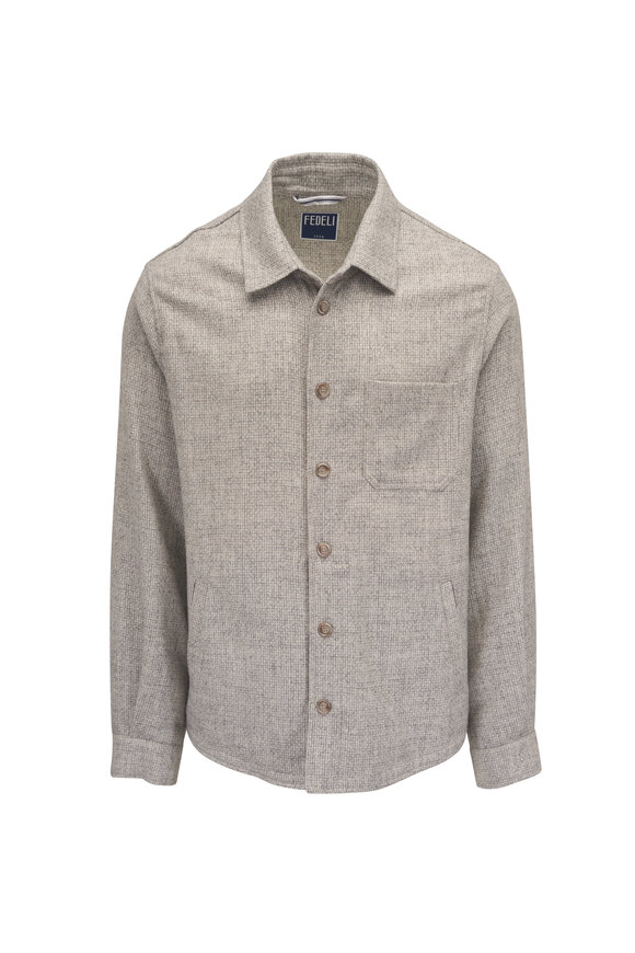 Fedeli Cream Melange Wool Overshirt