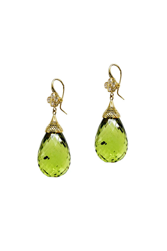 Ray Griffiths Green Amber Clover Drop Earrings