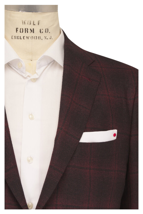 Kiton Dark Burgundy Windowpane Plaid Cashmere Sportcoat - view 1