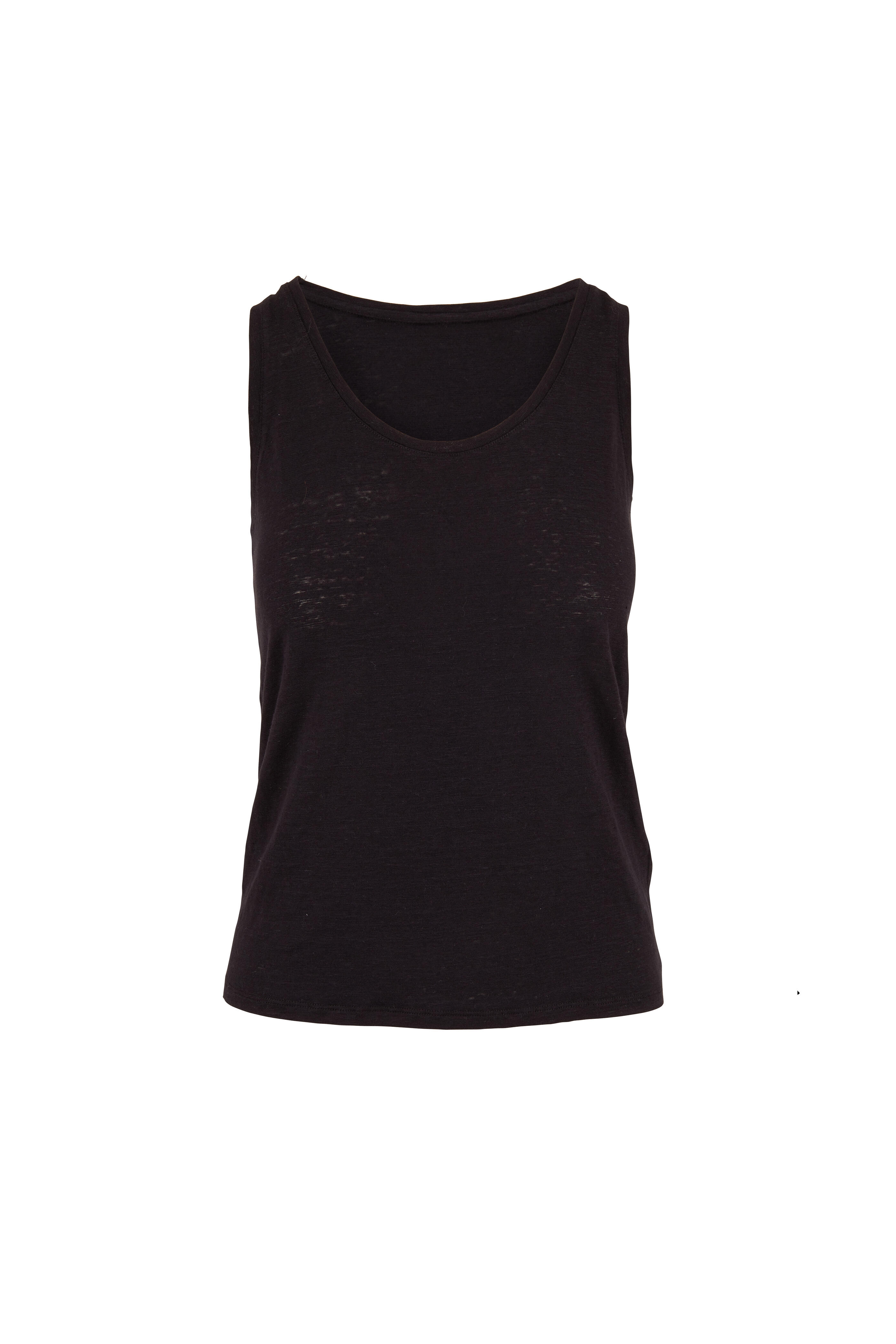 Majestic - Black Stretch Linen Scoopneck Tank | Mitchell Stores