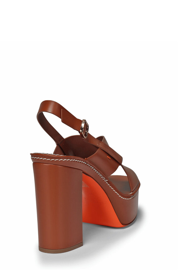 Santoni Tropez Brown Leather Platform Sandal - view 3