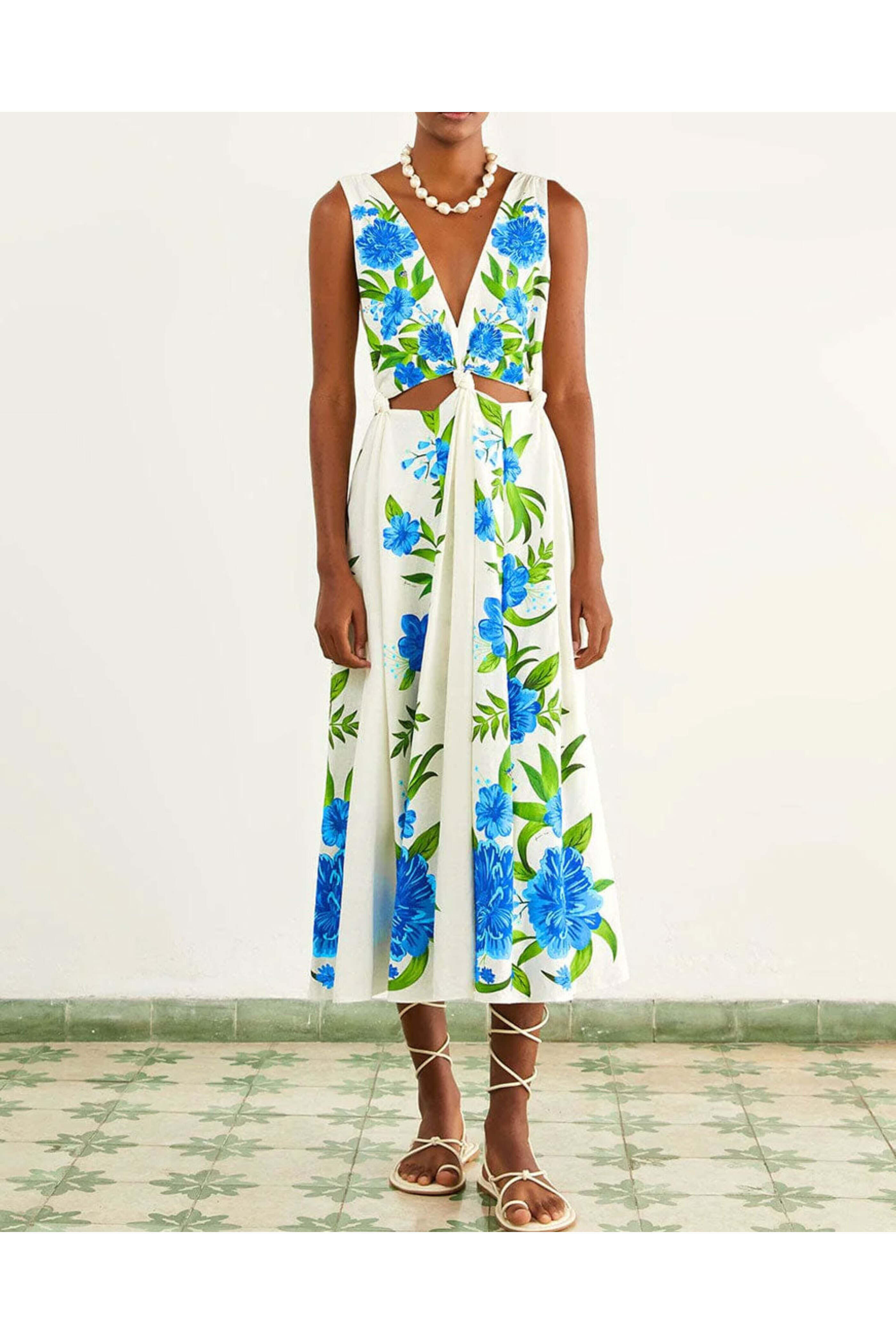 Farm Rio - Romantic Garden Off White Midi Dress