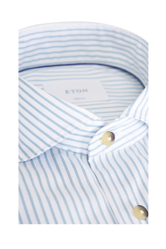 Eton Medium Blue & White Stripe Cotton Dress Shirt - view 2