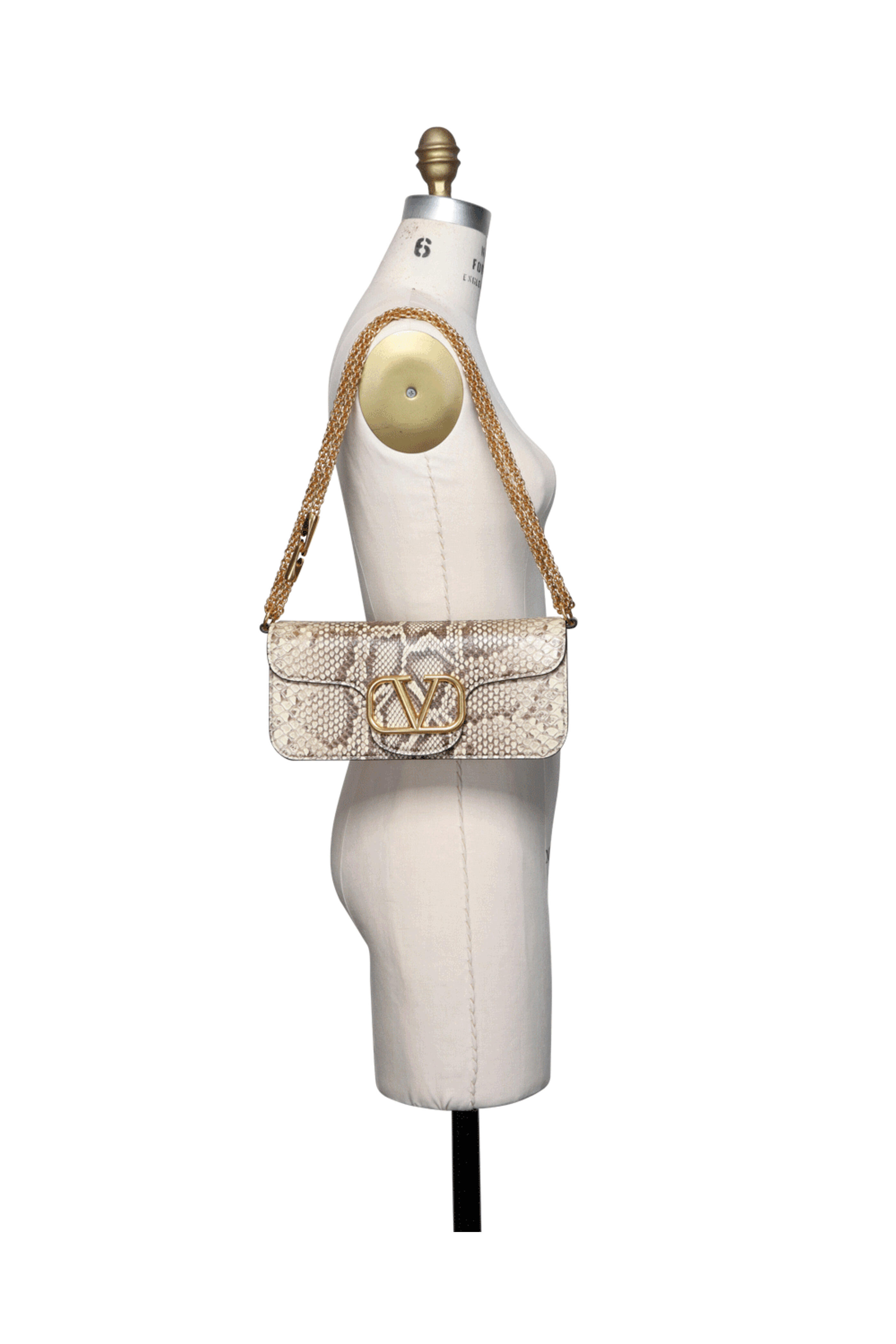 Valentino Garavani - Loco Python Logo Shoulder Bag in Cream