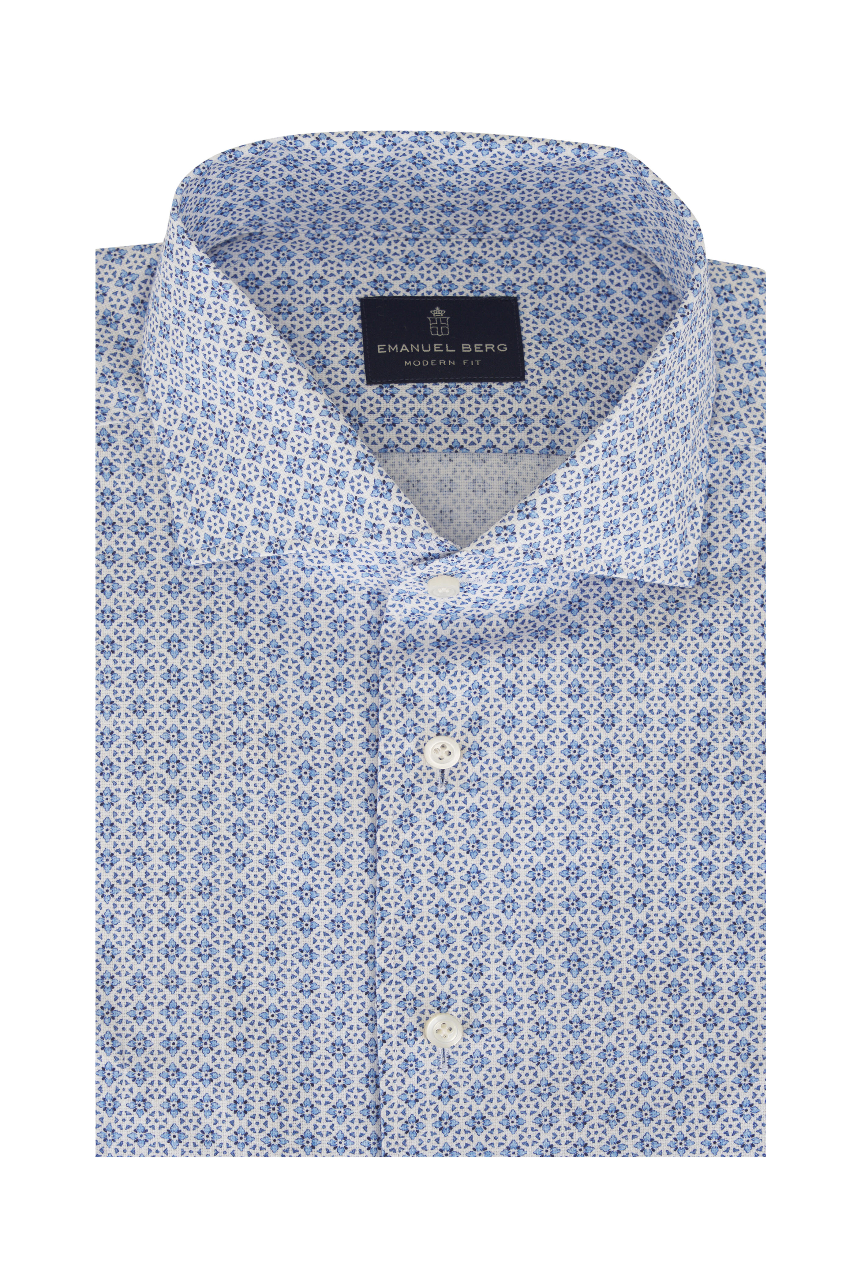 Emanuel Berg - Sartorial Medium Blue Geo Print Cotton Dobby Shirt