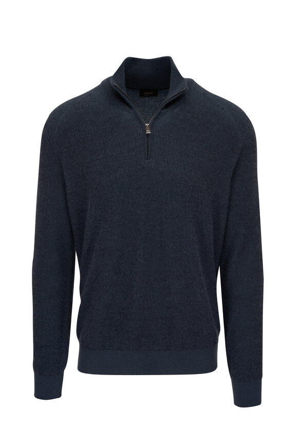 Brioni - Navy Cashmere, Wool & Silk Quarter Zip Pullover 