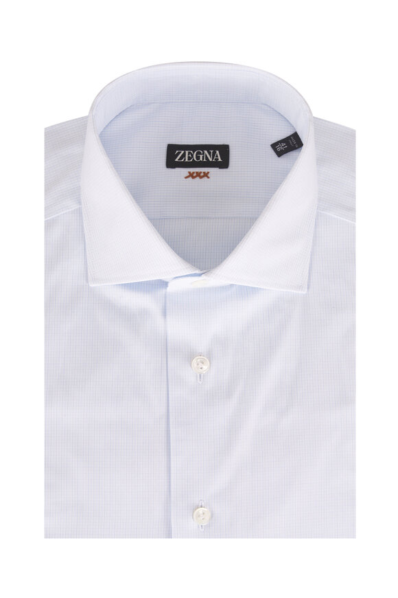 Zegna Blue Mini Check Cotton Dress Shirt - view 1