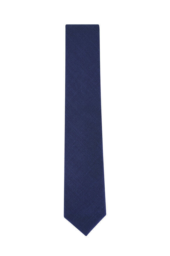Brioni Royal Blue Silk, Cashmere & Linen Twill Necktie - view 1