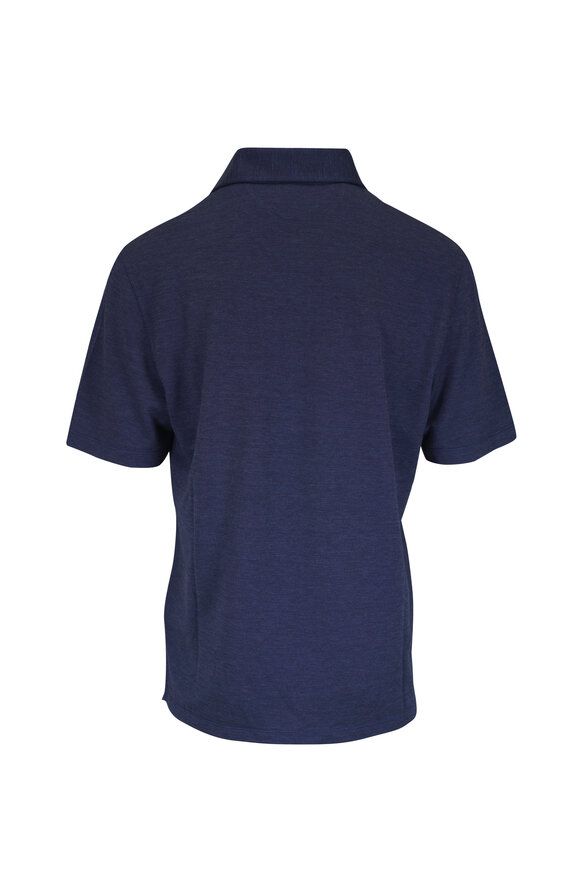 Brunello Cucinelli Blue Mélange Wool, Silk & Cotton Polo - view 2