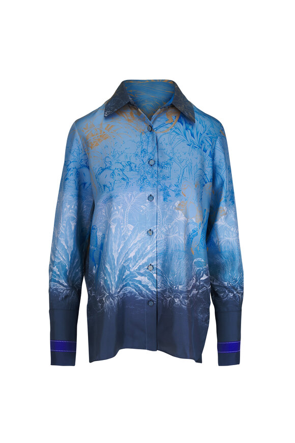 Rani Arabella Blue Safari Print Silk Blouse - view 1