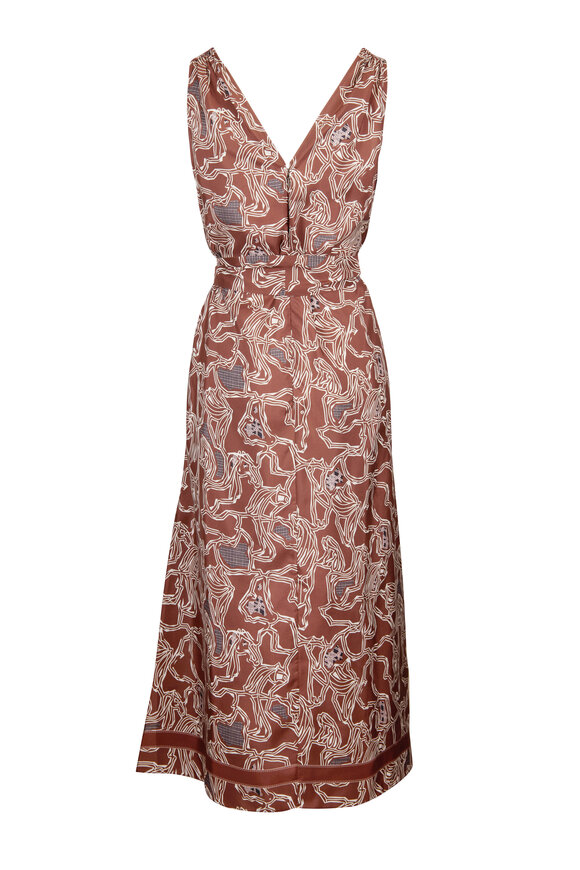 Rani Arabella Chocol & White Horse Print Silk Midi Dress - view 2