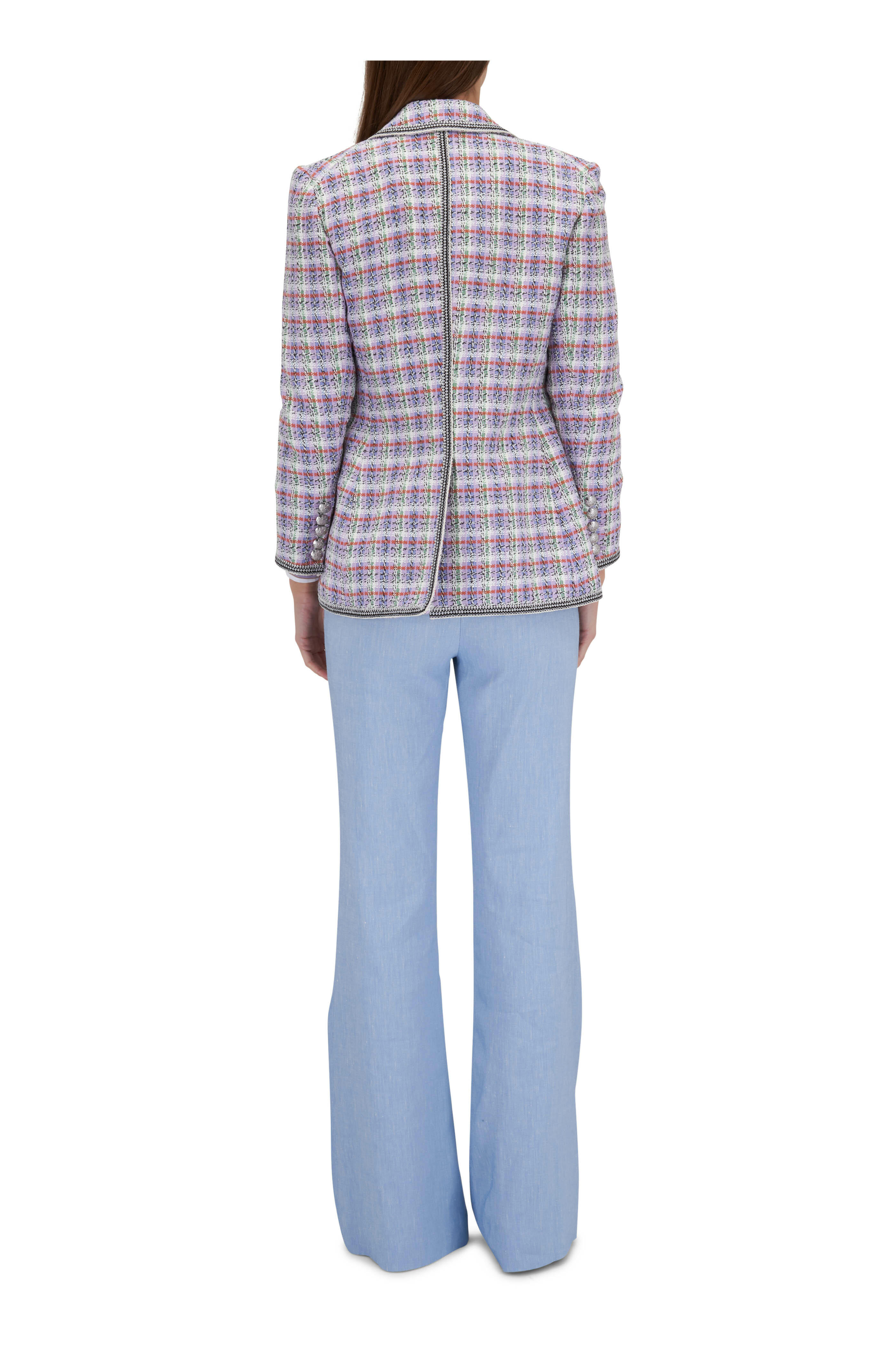 veronica-beard-blue-glen-plaid-blazer-ivory-white-wide-leg-pants-silk- camisole-work-wear-office-professional-women-style-fashion-nicholas-kirkwood-beya5  - MEMORANDUM