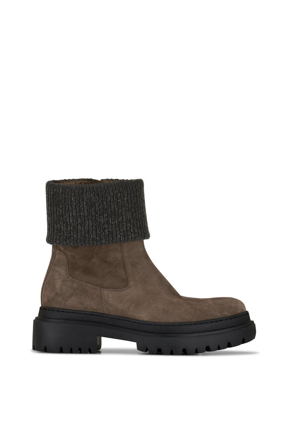 Brunello Cucinelli - Torba Brown Suede Chelsea Monili Boot 