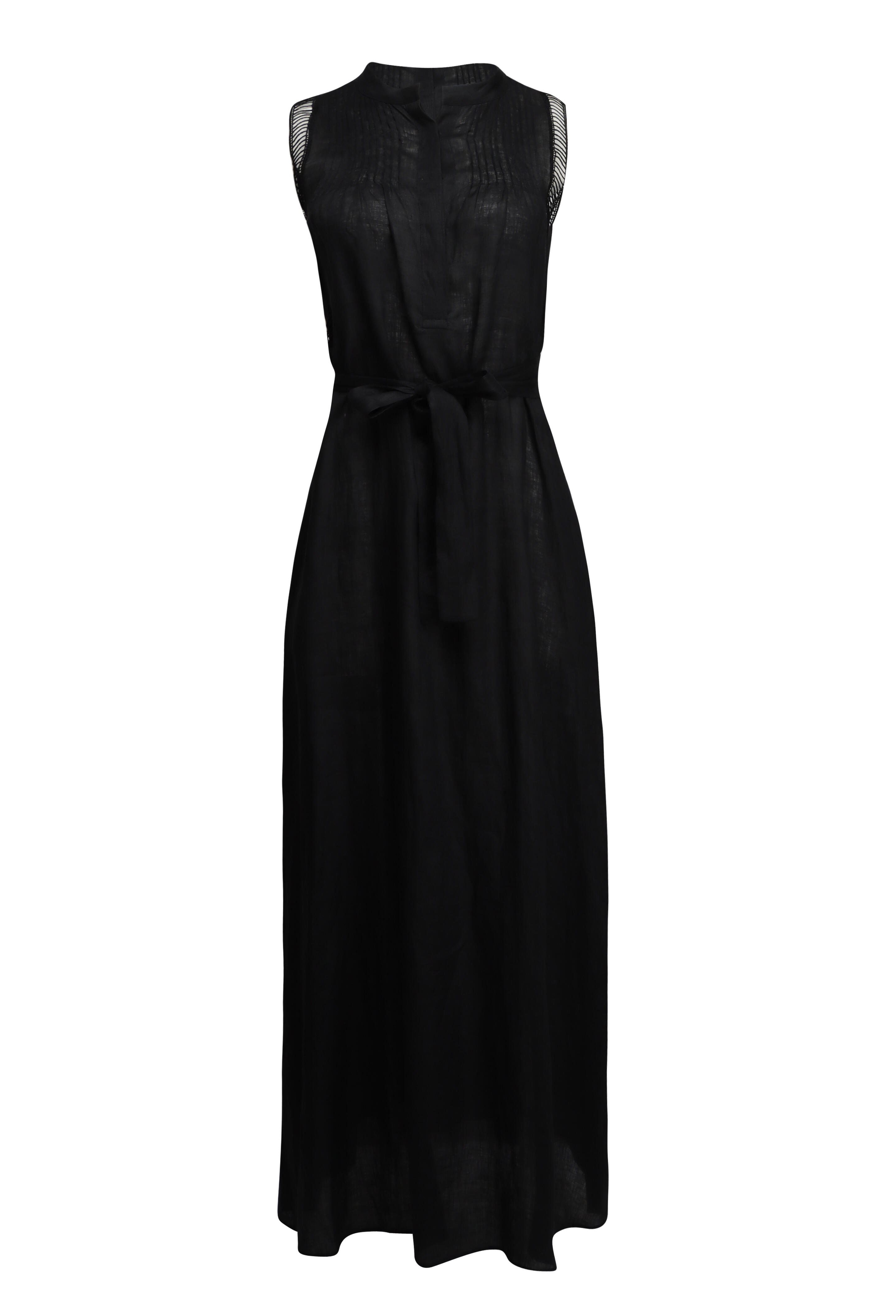 Kiton - Black Linen Belted Maxi Dress | Mitchell Stores
