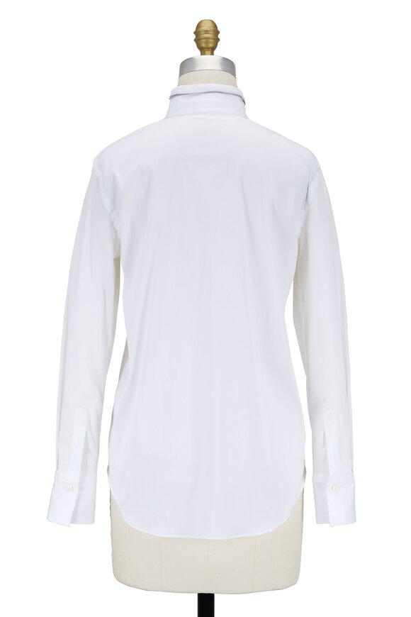 Brunello Cucinelli - White Silk Neck with Monili Trim Blouse