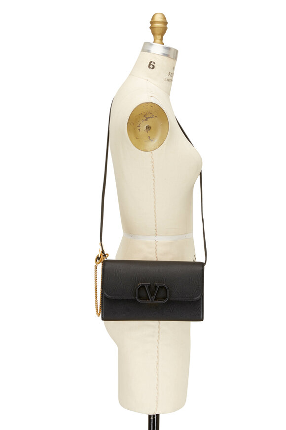 Valentino Garavani - Black Pebble Leather V Logo Belt Convertible Bag