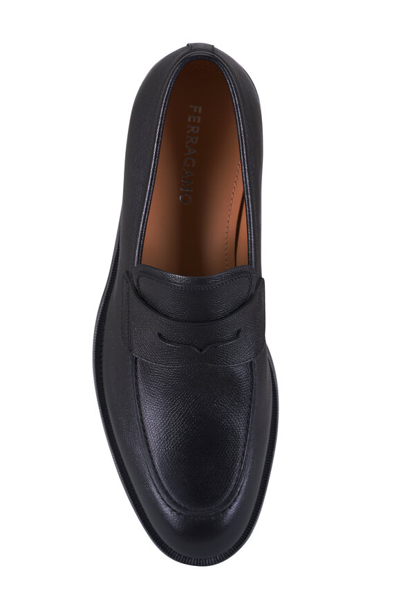Ferragamo Stefano Hammered Nero Leather Penny Loafer - view 3