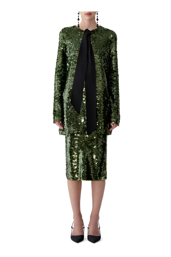Carolina Herrera Forest Green Embellished Pencil Skirt - view 2