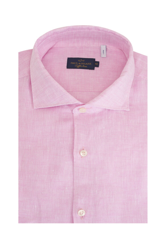 Paul & Shark Pink Solid Linen Sport Shirt