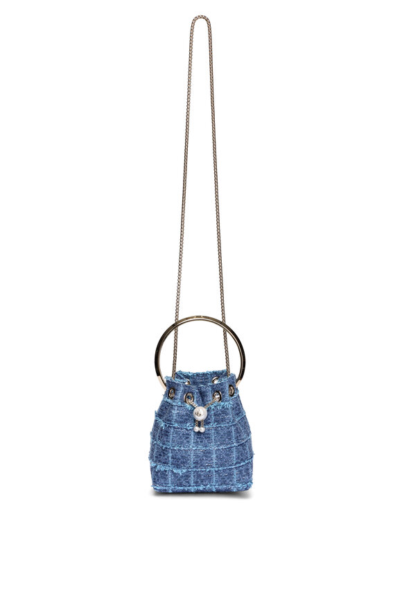 Jimmy Choo Bon Bon Crosshatch Denim Fabric Bucket Bag