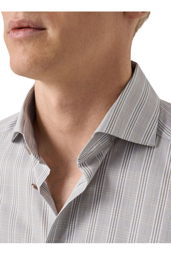 Eton Brown Check Cotton & Linen Dress Shirt - view 4