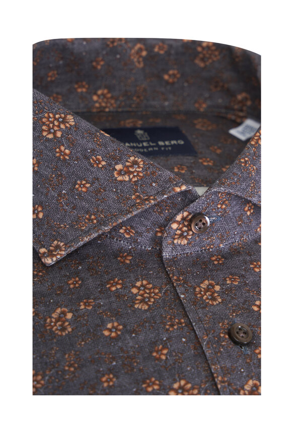 Emanuel Berg Pablo Gray Floral Print Jersey Sport Shirt - view 2