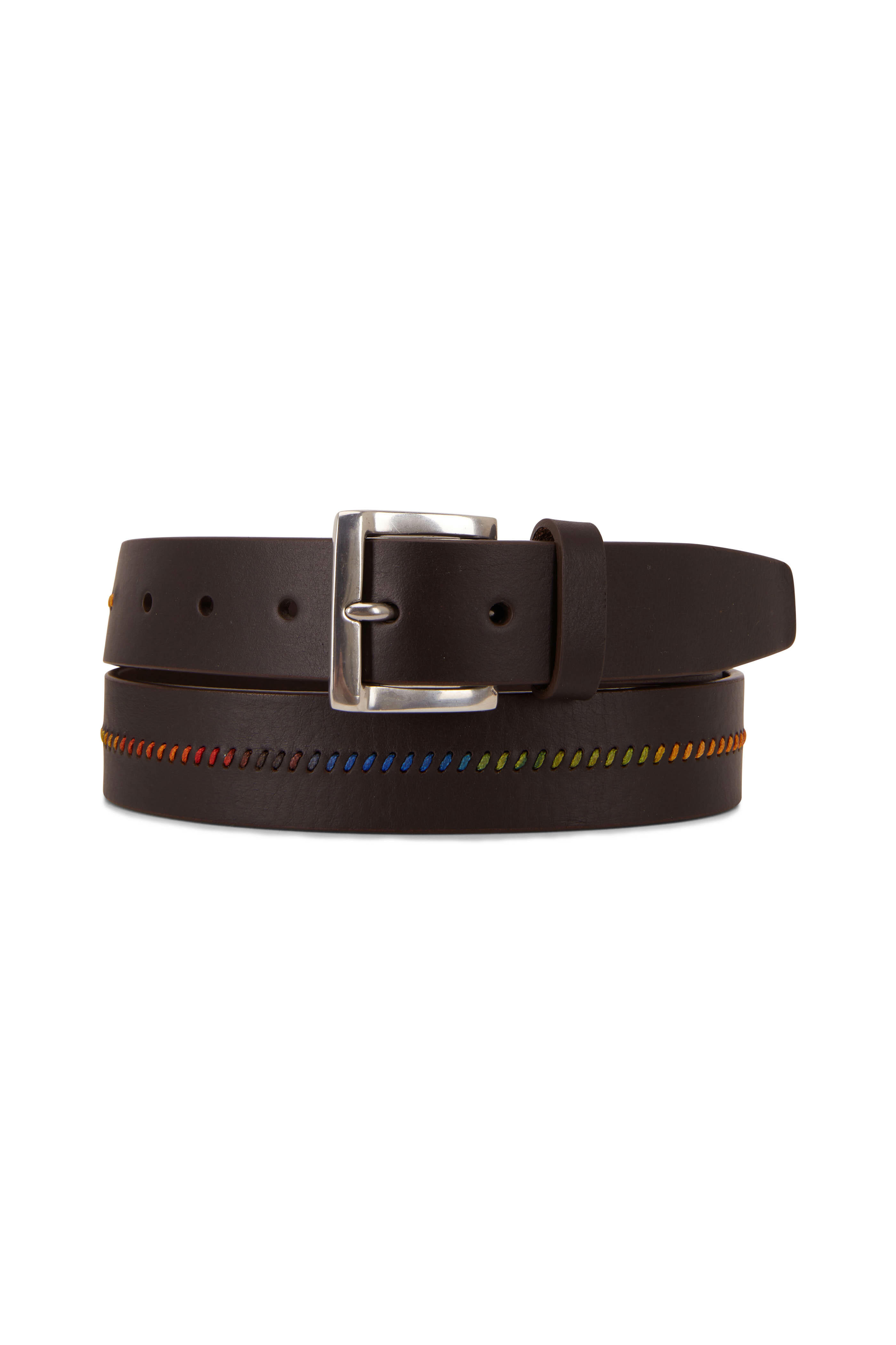 Paul Smith Brown Leather & Rainbow Thread Belt