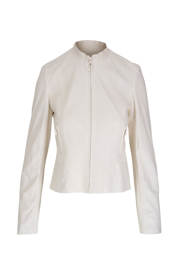 Akris Punto Cream Perforated Leather Biker Jacket 