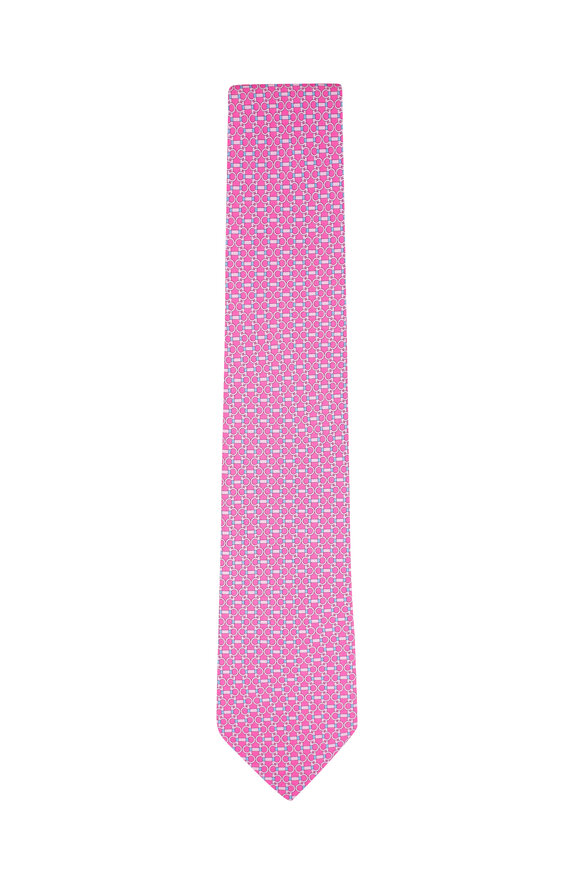 Ferragamo Pink Geometric Print Silk Necktie 