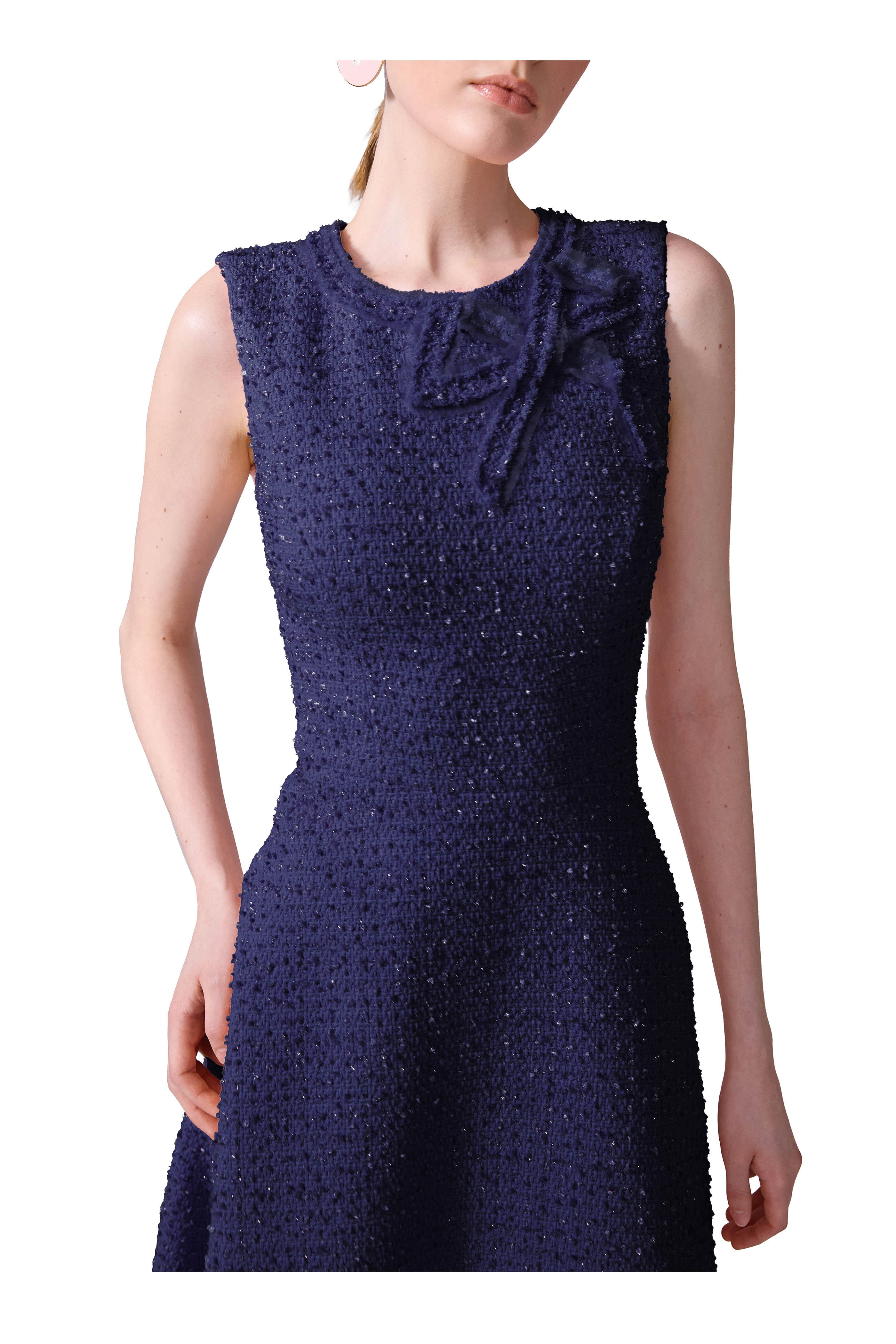 ワンピース Blue tweed papillon chain flare dress ワンピース Blue tweed papillon chain flare dress Blue tweed