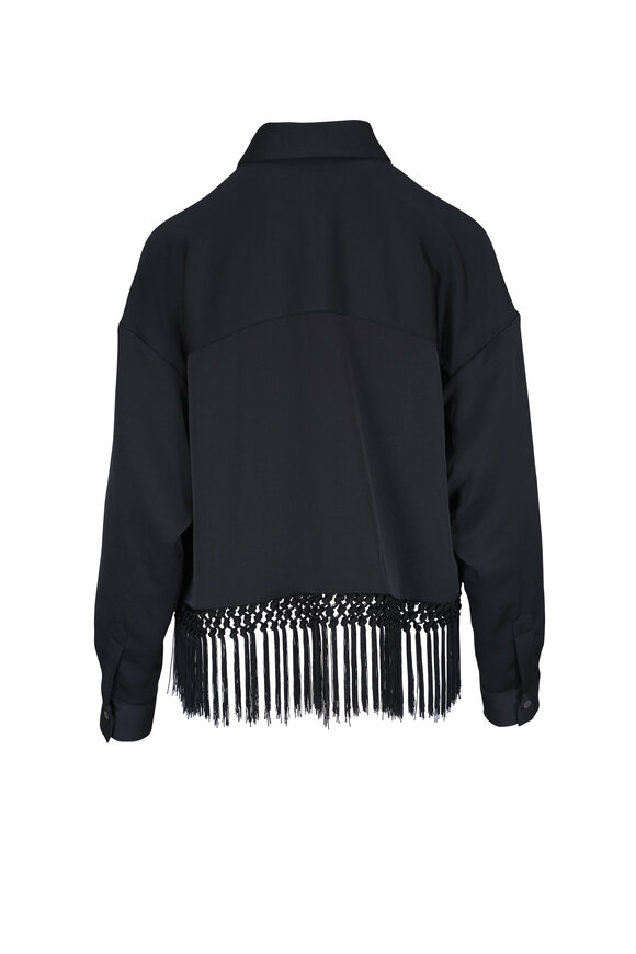 Lela Rose - Black Crop Fringe Button Down Shirt