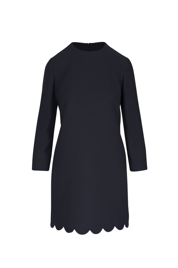 Valentino - Navy Crepe Couture Scalloped Mini Dress 