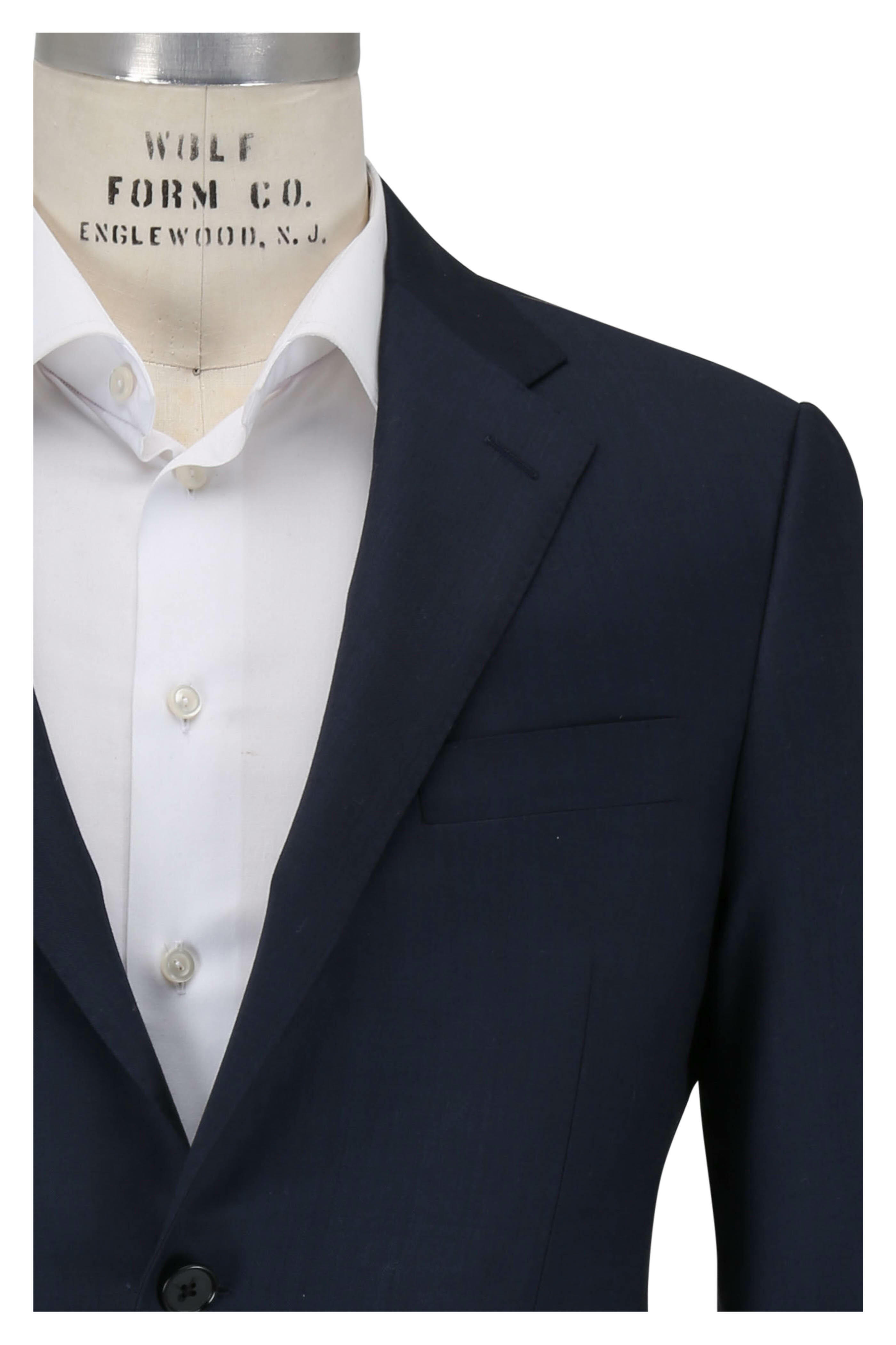 Hickey Freeman - Solid Navy Worsted Wool Suit