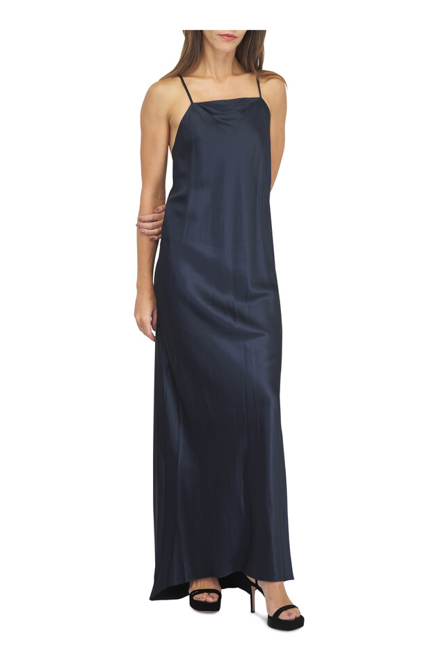 Designer outfit featuring Black Velvet Platform Sandal, 70mm and Scoop Back Blueberry Slip Dress