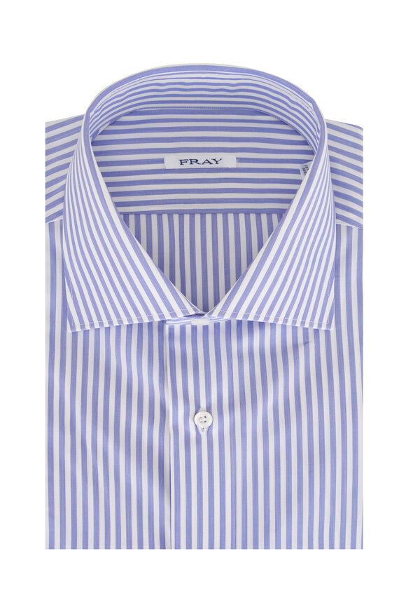 Fray Blue & White Bengal Stripe Cotton Sport Shirt